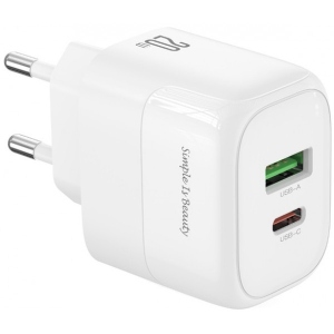 Мережевий зарядний пристрій XO L137 - 20W PD USB-C & 18W QC USB-A (L137_White)