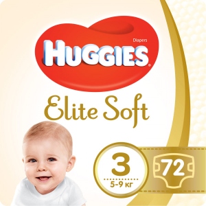 Одноразові підгузки Huggies Elite Soft Розмір 3 (5-9 кг), 72 шт. (5029053578095)