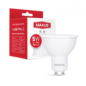 Лампочка світлодіодна Maxus MR16 5W 4100K 220V GU10 (1-LED-716)