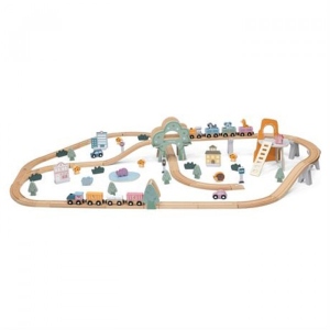 Залізнична техніка набір Viga Toys PolarB дерев'яна 90 ел. (44067)