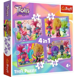 Пазли картонні (3-4 роки) Trefl "Пригоди кольорових Тролей"   (4в1) (34622)