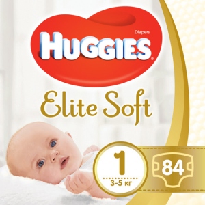 Одноразові підгузки Huggies EU Elite Soft  Розмір 1 (3-5 кг), 84 шт. (5029053578057) Європейський товар