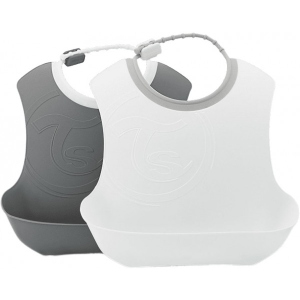 Нагрудник пластиковий Twistshake Pastel Grey/ White 4+ міс 2 шт. (78597)