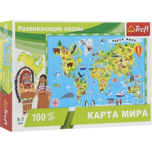 Пазли картонні (5-7 років) Trefl "Карта світу", навчальні - (100 елм.)(15527)