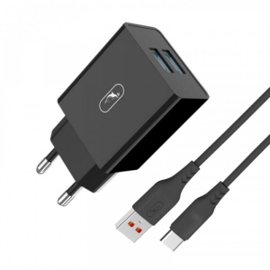 Мережевий зарядний пристрій SkyDolphin SC30T (2USB, 2.1A) Black + кабель USB Type-C (MZP-000171)