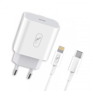 Мережевий зарядний пристрій SkyDolphin SC18EL PD2.0 1USB-С, 3A White+кабель Lightning (MZP-000156)