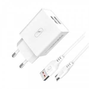 Мережевий зарядний пристрій SkyDolphin SC30V (2USB, 2.1A) White (MZP-000114)+кабель microUSB