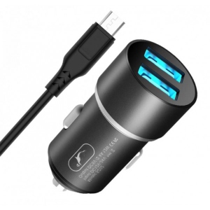 Автомобільний зарядний пристрій SkyDolphin SZ02V Aluminium 2USB, 2.4A Black+кабель microUSB (AZP-000073) продаж