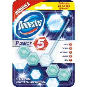 Туалетний блок Domestos Power 5 З xлором Кришталева чистота 55г
