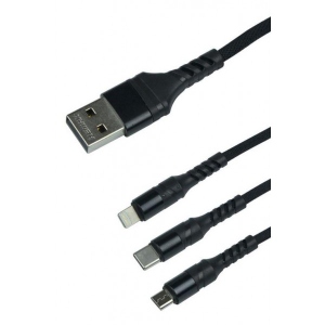 Кабель синхронізації даних Remax RC-186th Speed 2.1A USB-Lightning/microUSB/USB Type-C 1m Black (6954851204589)