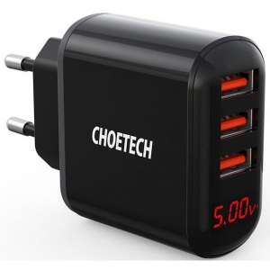 Мережевий зарядний пристрій Choetech 3USBх2.4A Black (Q5009-EU)