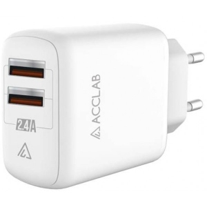 Мережевий зарядний пристрій ACCLAB AL-TC224 2хUSB 5В/2,4A/12W White (1283126538834)