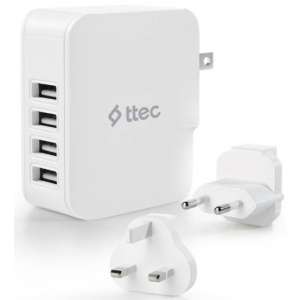 Мережевий зарядний пристрій Ttec Quattro Traveler 4хUSB 5.1A/25Вт White (2SC02BUK)
