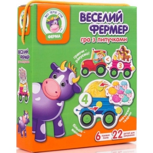 Настільна гра розвиваюча (3-4 роки) Vladi Toys з липучками "Веселий фермер" (укр) (VT1310-03)