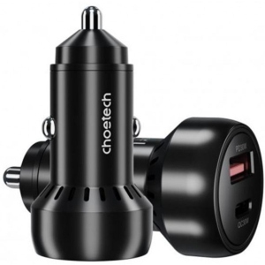 Автомобільний зарядний пристрій Choetech 1USB Type C 1USB 60W PD3.0 QC3.0 Black (TC0014)