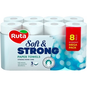 Рушники паперові Ruta Soft & Strong 3 слоя 8 рулонов Белый (4820202891079)