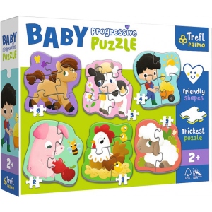 Пазли картонні (3-4 роки) Trefl "Baby Progressive" 6в1 - Тваринки на фермі(44000)