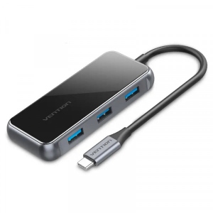 Хаб USB Vention 5 в 1 Type-C-USB-PD 4USB 3.0 87W 4K 30Hz 0.15m Black (TFDHB)