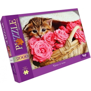 Пазли картонні (8 +) Danko-Toys Kitten in roses 2000 ел.(C2000-01-05)