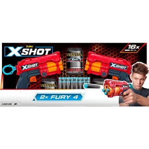 Бластер багатозарядний ZURU X-Shot Red EXCEL FURY 4 2 PK (3 банки, 16 патронів) (36329R)