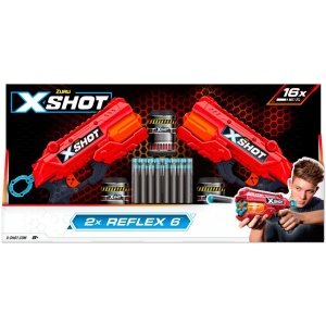 Бластер багатозарядний ZURU X-Shot Red EXCEL Reflex Double (2 бластери, 3 банки, 16 набоїв) (36434R)