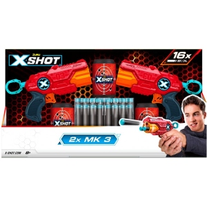 Бластер багатозарядний ZURU X-Shot Red EXCEL MK 3 Double (2 бластери, 3 банки, 16 набоїв) (36432R)