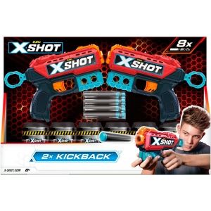 Бластер однозарядний ZURU X-Shot Red EXCEL Double Kickback (2 бластери, 6 банок, 8 патронів) (36202R)