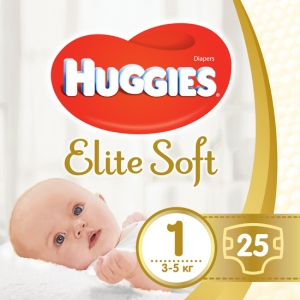 Одноразові підгузки Huggies EU Elite Soft Розмір 1 (3-5 кг), 25 шт. (5029053578040) Європейський товар