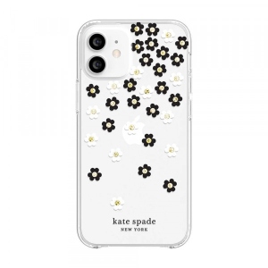 Чохол для смартфону Kate Spade New York Protective Hardshell Case (1-PC Comold) for iPhone 12 mini Scattered Flowers Black/White/Gold Gems/Clear/White B (KSIPH-151-SFLBW)