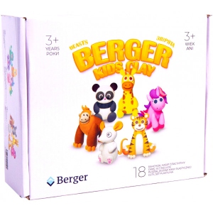 Маса для ліплення Berger Kids Clay Тварини 18 баночок 580 г Різнобарвний (Beasts 01-18)