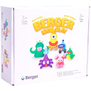 Маса для ліплення Berger Kids Clay Монстрики 18 баночок 580 г Різнобарвний (Monsters 01-18)