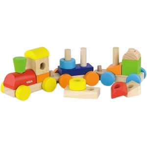 Базовий ігровий транспорт для малюка Viga Toys Поїзд кольоровий з кубиків (51610)