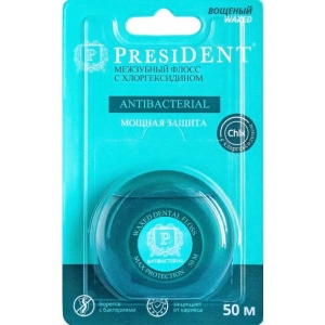 Зубна нитка PresiDENT Antibacterial з хлоргексидином 50м