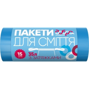 Пакет для сміття Добра господарочка з затяжками сині 35 л 15 шт. (4820086521734)