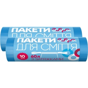 Пакет для сміття Добра господарочка з затяжками сині 60 л 10 шт. (4820086521741) офіційний магазин