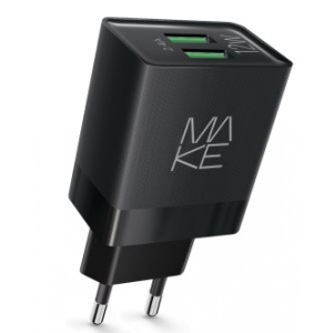 Мережевий зарядний пристрій MAKE 12W 2.4A+2.4А Black (MCW-221BK)