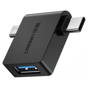 Кабель UGREEN 2 in 1 Adapter microUSB Male + USB Type-C Male to USB 3.0 Female OTG Black (30453)