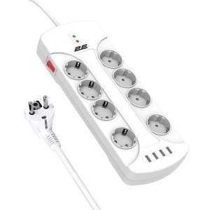 Мережевий фільтр 2E 8XSchuko 4xUSB-A 3 м White (2E-SP815M3USBWH)