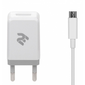 асортимент Мережевий зарядний пристрій 2E USB Wall Charger +кабель MicroUSB White (2E-WC1USB2.1A-CM)