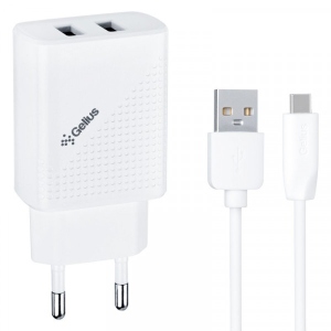 Мережевий зарядний пристрій Gelius Pro Vogue GP-HC011 2USB 2.4A 12W + Cable Type-C White (93422)