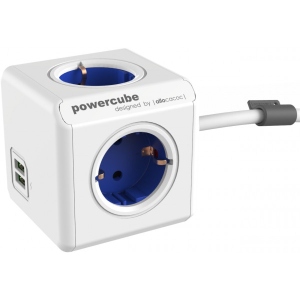 Подовжувач 220В Allocacoc Powercube Extended 1.5m 4р 2 USB Blue (1402BL/DEEUPC)