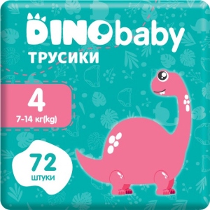 порівняти ціни на Одноразові підгузки-трусики Dino Baby Набір Розмір 4 (7-14кг), 72 шт. (2*36шт.) (NPT4.571)