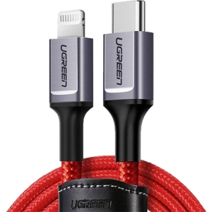 Кабель синхронізації даних UGREEN US298 Lightning To Type-C 2.0 Male Red 1M MFi Cer itifiedCharging & Data Syn Aluminum case + Nylon (20309)