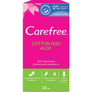 Прокладки гігієнічні Carefree Aloe з екстрактом бавовни і алое 30 шт (3574661565040) офіційний сайт