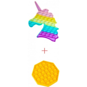 Стретч-антистрес Sibelly Pop It Єдиноріг Glow in Dark + Mono Восьмикутник Yellow (SB-PPIT-UNCRN-GD-OCT-YL)
