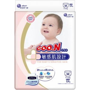 Одноразові підгузки Goo.N Plus на липучках Розмір M (6-11 кг), 64 шт. (843335)