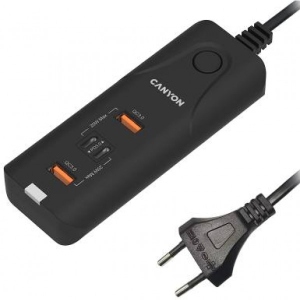 Мережевий зарядний пристрій Canyon H-10 2USB-A QC 3.0 18W 2USB-C PD 20W Black (CNE-CHA10B) фірмовий сайт