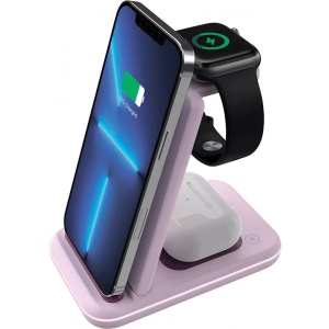 Бездротовий зарядний пристрій Canyon WS-304 3 в 1 QI Iced Pink (CNS-WCS304IP)