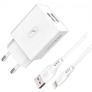 Мережевий зарядний пристрій SkyDolphin SC30L (2USB, 2.1A) White (MZP-000112) + кабель Lightning