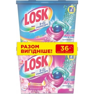 Капсули для прання Losk Ефірні масла та Малазійська квітка, 18шт + Колор, 18шт